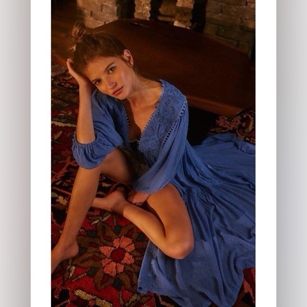 New Intimately Free People Blue Spring Fling Robe Maxi Duster Coverup Mumu